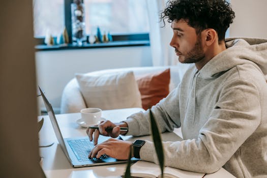 happy remote worker in a cozy home office