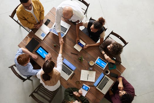 team collaboration in a hybrid office