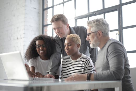 Diverse team collaborating online