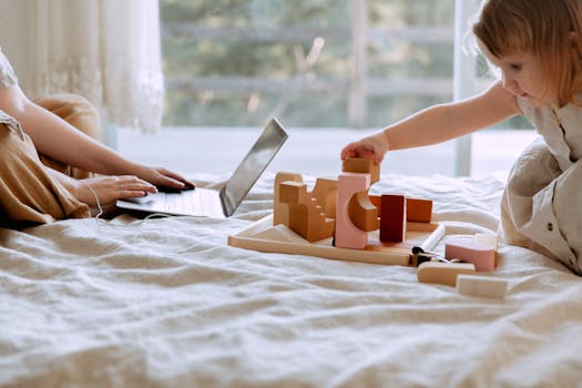 Home office with kids playing