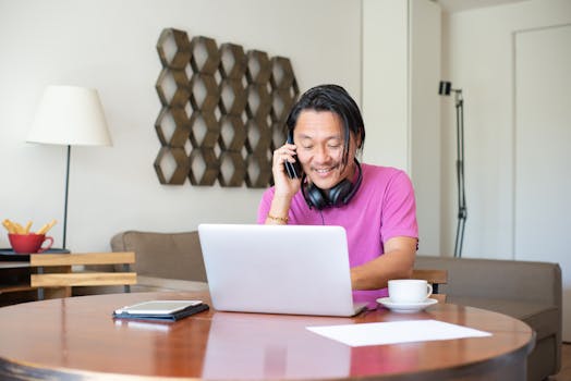 Person working from home with coffee