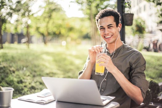 happy remote worker enjoying coffee