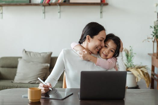 Remote work setup with family